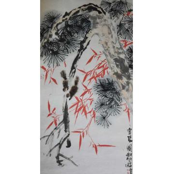 张德刚国画花鸟红竹系列字画之家