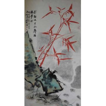 张德刚国画花鸟红竹系列字画之家