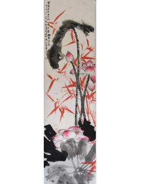 张德刚国画花鸟红竹系列字画之家