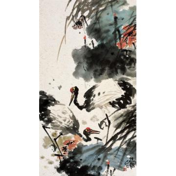 庄毓聪国画花鸟鹤舞荷塘字画之家
