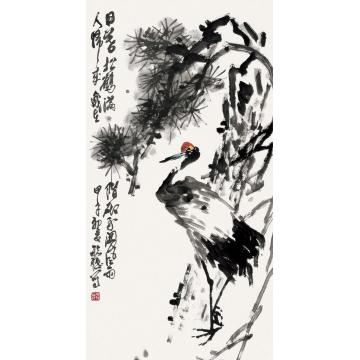 庄毓聪国画花鸟日落松鹤满人归字画之家