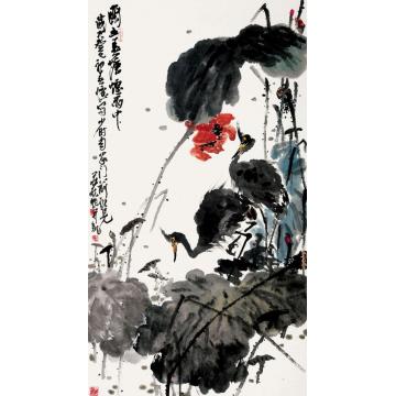 庄毓聪国画花鸟闲立春塘烟雨中字画之家