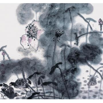 庄毓聪国画花鸟清气氤氲图字画之家