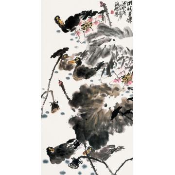 庄毓聪国画花鸟游鸥莫嫌池水浅字画之家