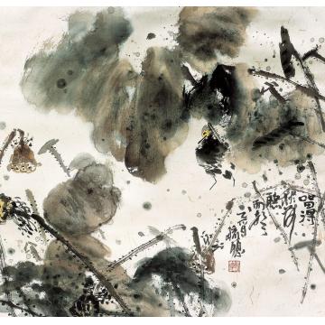 庄毓聪国画花鸟留得枯荷听雨声字画之家