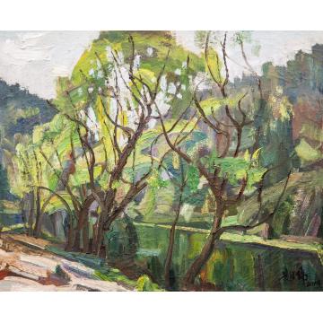 黄德伟油画风景五月的小车河湿地公园字画之家