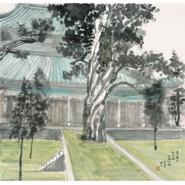 郎绍君国画山水晨雾中的大殿字画之家