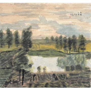 郎绍君国画山水水塘小景字画之家