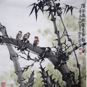 邢树安国画花鸟竹雀图字画之家