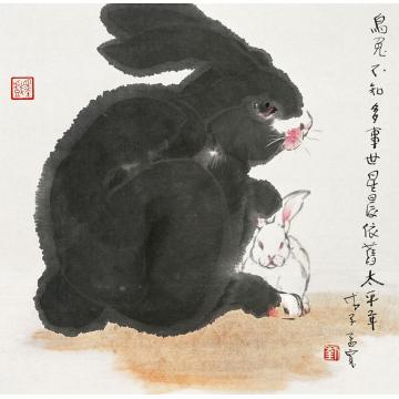 刘孟宽国画动物十二生肖兔字画之家