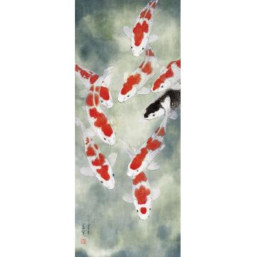 刘孟宽国画花鸟九鱼图字画之家