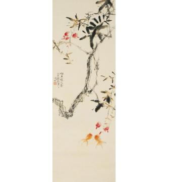 刘孟宽国画花鸟游鱼啖落花字画之家