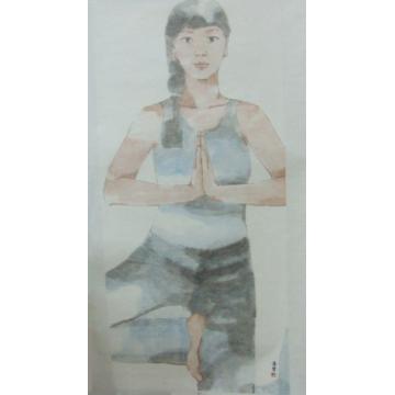 周楠国画人物《瑜伽之123》字画之家