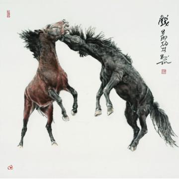 郑柏林国画动物《戏》字画之家