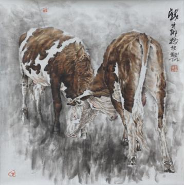 郑柏林国画动物《戏》字画之家