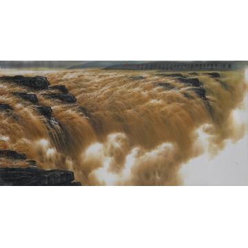 王世利国画山水黄河  浩浩指天宇 茫茫接地洲字画之家
