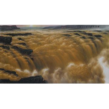 王世利国画山水黄河，中华民族之母亲河字画之家