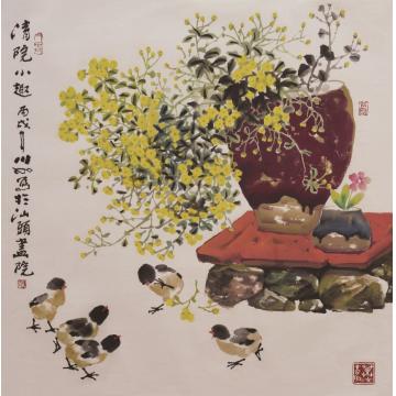 许川如国画花鸟清院小趣字画之家