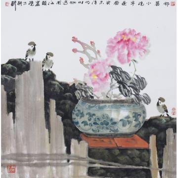 许川如国画花鸟邻居小院早逢春字画之家