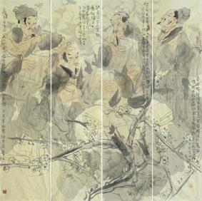 卢中见国画人物唐代四贤字画之家