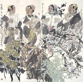 卢中见国画人物四君子字画之家
