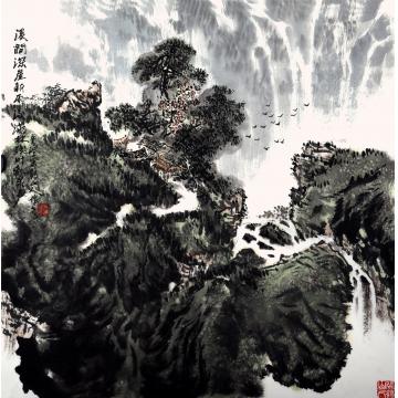 吴膺群国画山水溪涧深崖新雨后字画之家