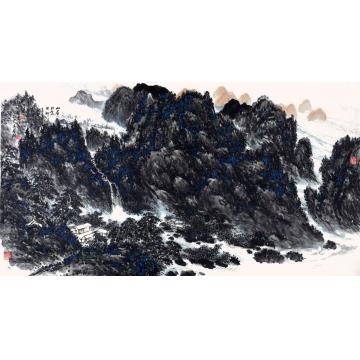 吴膺群国画山水林幽泉声静自来字画之家