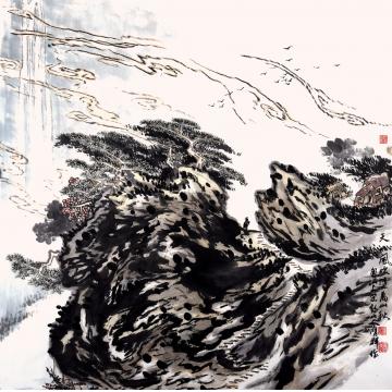 吴膺群国画山水天风吹堕万山秋字画之家
