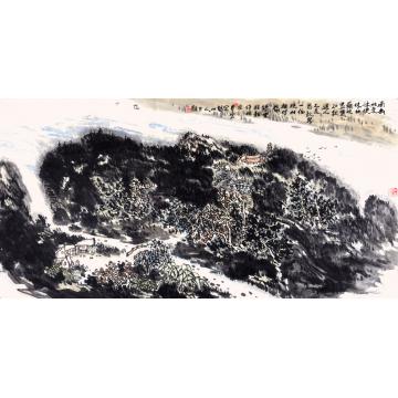 吴膺群国画山水白蘋吹尽楚江秋字画之家
