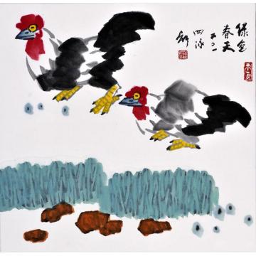 孙泳新国画花鸟绿色春天字画之家