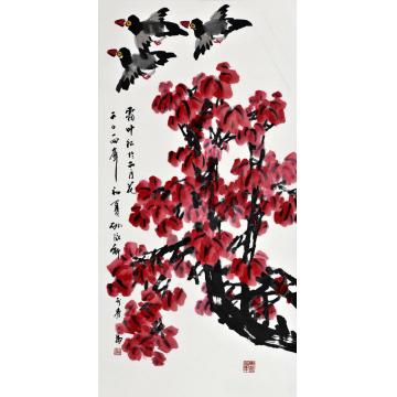 孙泳新国画花鸟霜叶红于二月花字画之家