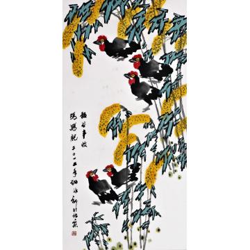 孙泳新国画花鸟稻谷丰收鸡鸭肥字画之家
