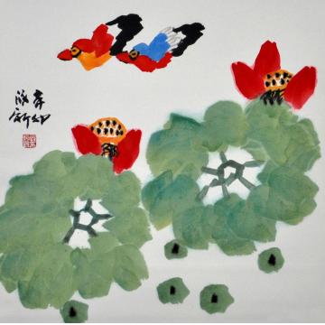 孙泳新国画花鸟赏莲字画之家