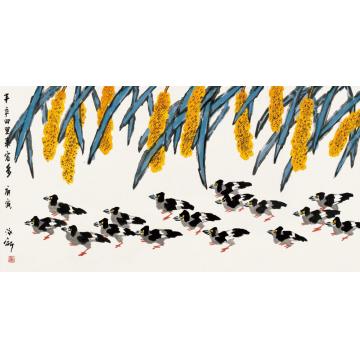 孙泳新国画花鸟丰收田里来客多字画之家