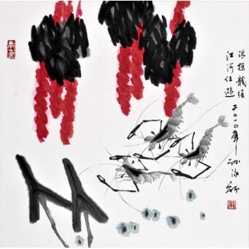 孙泳新国画花鸟浮摇龙须;江河任游字画之家