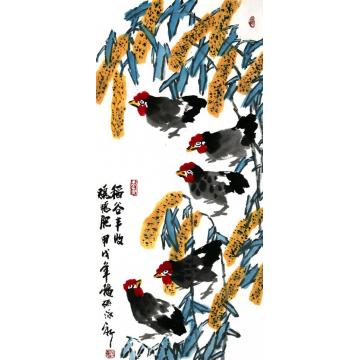 孙泳新国画花鸟稻谷丰收鸡鸭肥字画之家