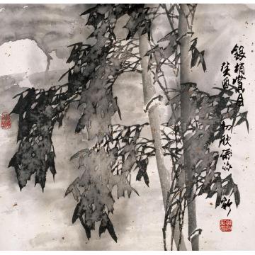 孙泳新国画花鸟银梢赏月字画之家