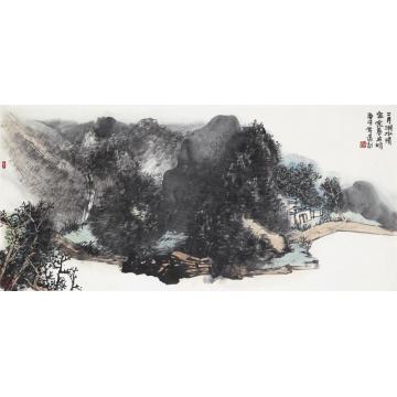 孙远利国画山水三月湖水清 家家春鸟鸣字画之家