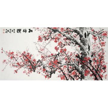刘山虎国画花鸟红梅赞字画之家