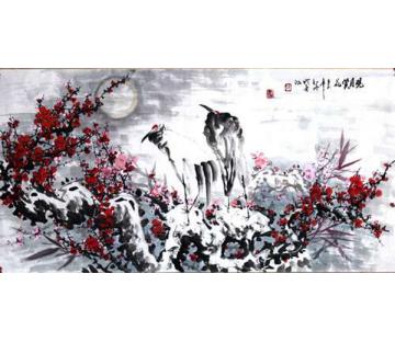 杨成喜国画花鸟观月赏花字画之家