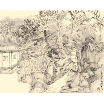 刘懿国画山水沧浪亭之一字画之家