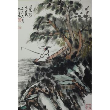 李宗伟国画山水夏钓之景字画之家