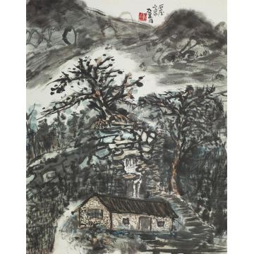 李宗伟国画山水石屋山泉字画之家