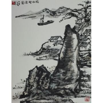 李宗伟国画山水临水村乐图字画之家