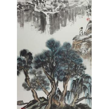 李宗伟国画山水观瀑图字画之家