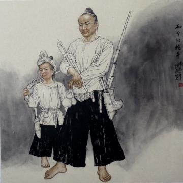 夏培民国画人物两个火枪手字画之家