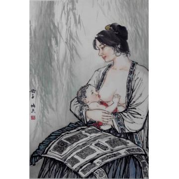 夏培民国画人物母与子字画之家