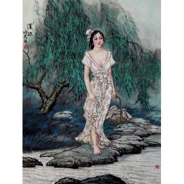 夏培民国画人物溪边字画之家