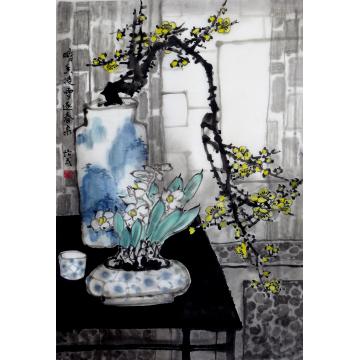 夏培民国画花鸟迎春花字画之家