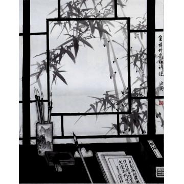 夏培民国画花鸟窗前竹影字画之家